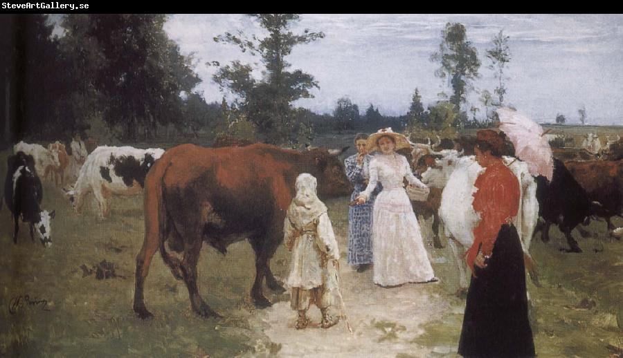 Ilia Efimovich Repin Girls and cows